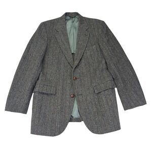 Vtg Herringbone Wool Blazer‎ Mens Sport Coat Brown Two Button Jacket 42 Academia